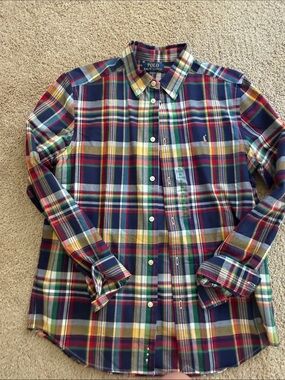 Polo by Ralph Lauren Navy, Green, Red & Yellow Plaid Button-Down Shirt